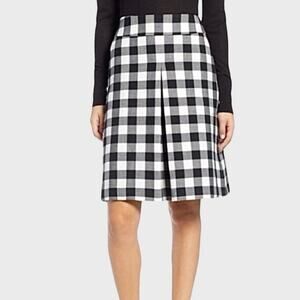 1901 Midi Skirt Womens Size 10 Black Ivory Check A-Line Career Capsule Academia